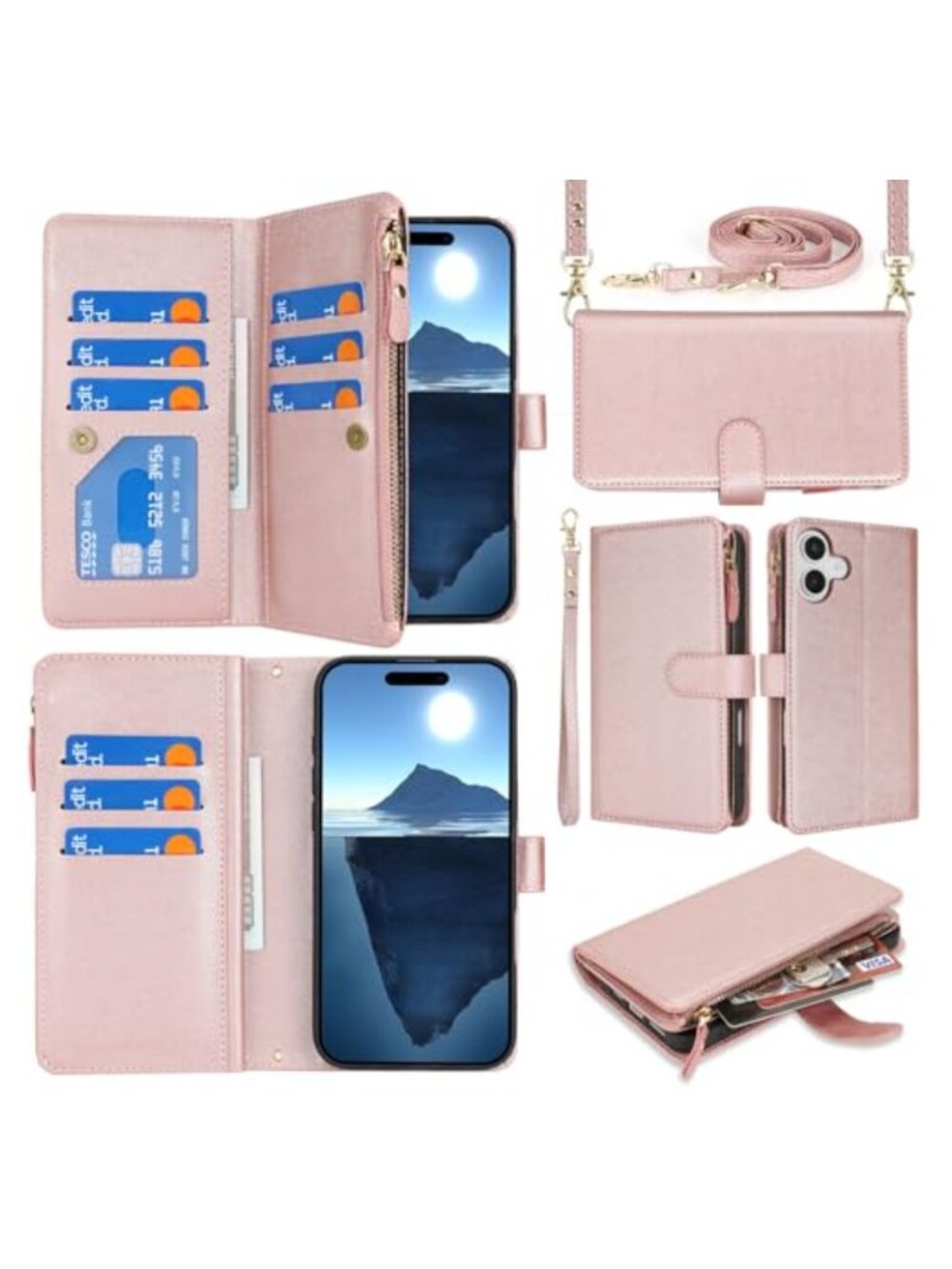 iPhone 16 Wallet Case Crossbody Strap Credit Card Holder